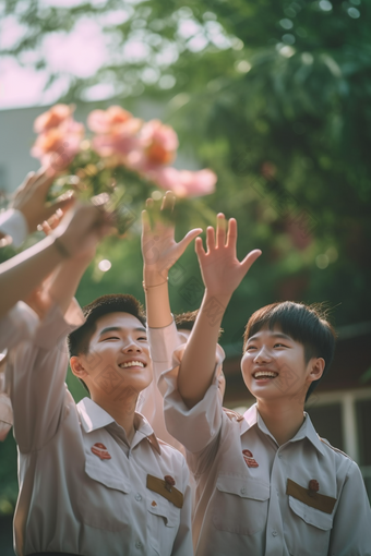 手捧鲜花的毕业季学生高清室外