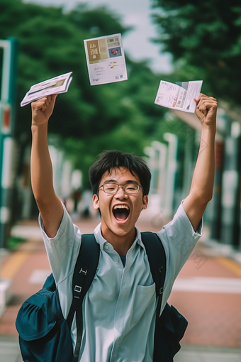 走出考场的男孩雀跃高考