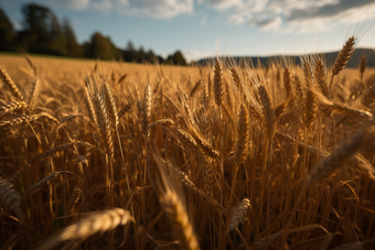 金色丰收的农田麦子实拍成熟