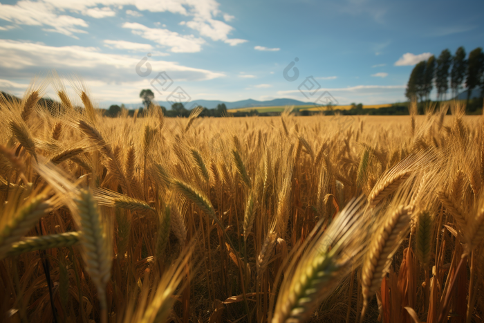 金色丰收的农田麦子植物农作物