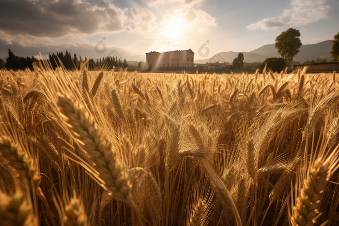 金色丰收的农田麦子农作物成熟
