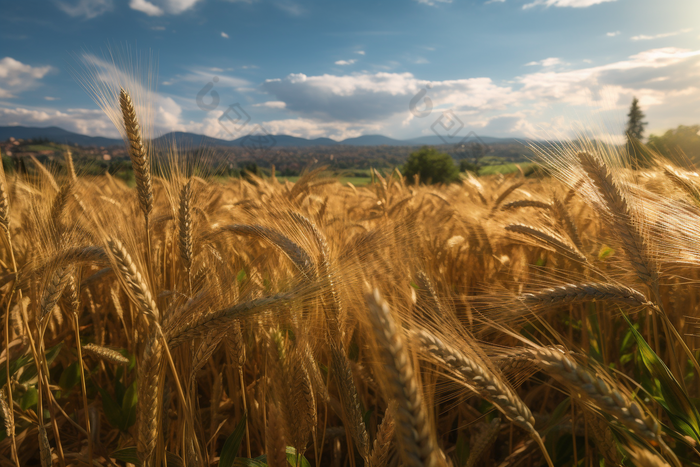 金色丰收的农田麦子成熟成熟