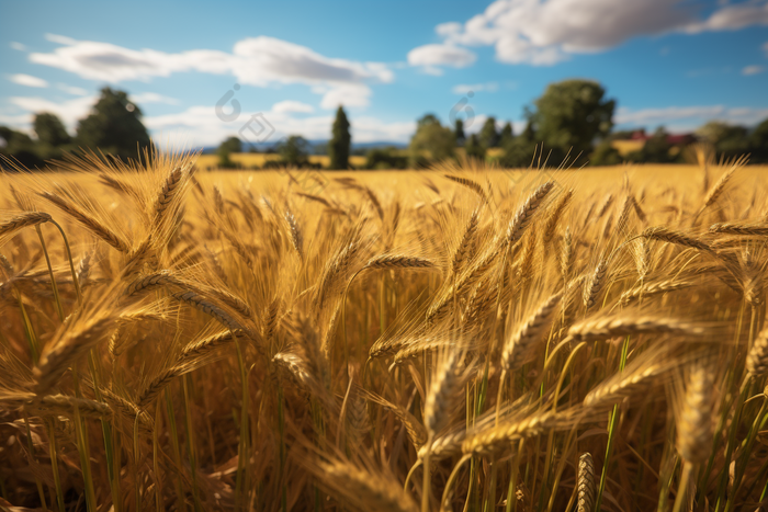 金色丰收的农田麦子农村农业实拍