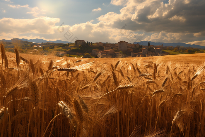 金色丰收的农田麦子农民成熟