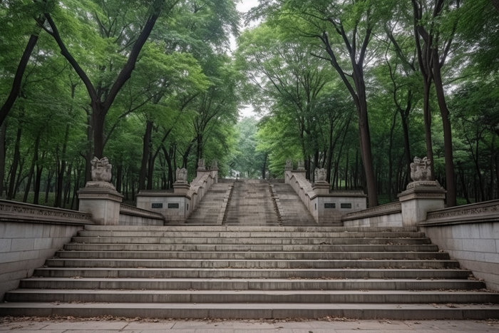 公园里的石阶植物道路