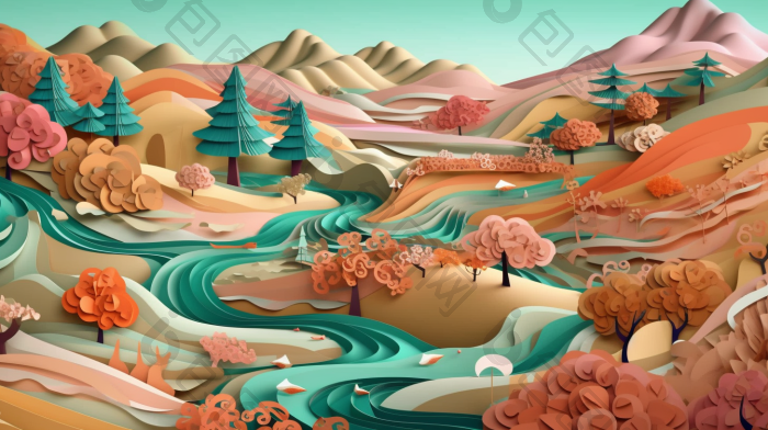 国风山水抽象艺术插画图片-包图网