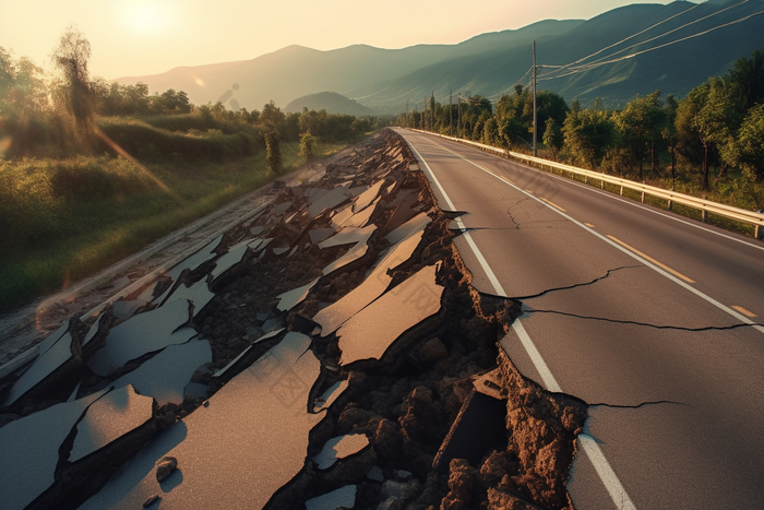 巨大裂缝地震后的公路
