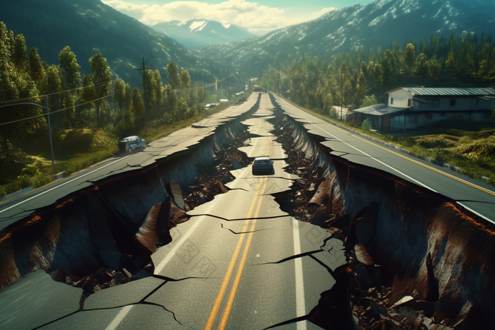 地震后的公路巨大的细