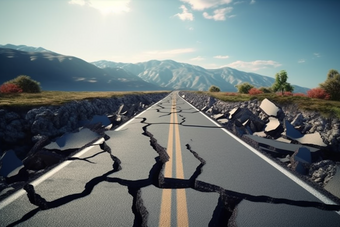 地震后的公路巨大裂缝