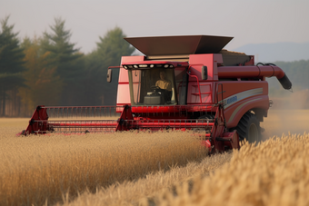 机器收割麦田农业实拍