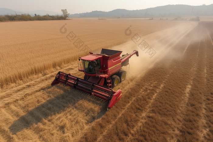 机器收割麦田农田植物