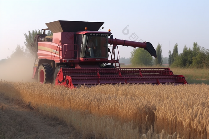 机器收割麦田农业麦子