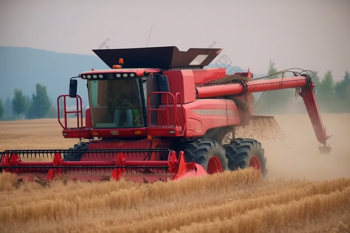 机器收割麦田农田成熟麦子