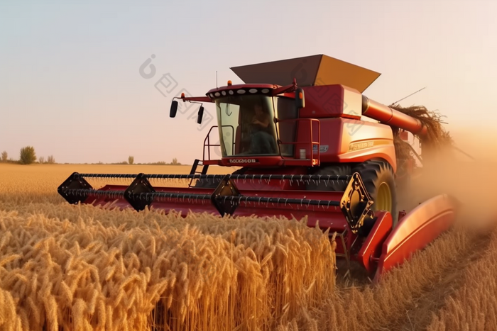 机器收割麦田农业农村