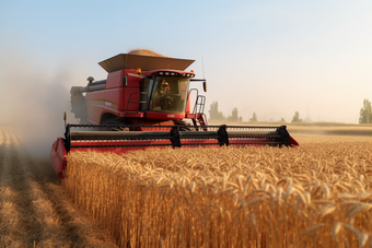 机器收割麦田农业农业实拍