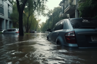 洪涝洪水<strong>淹没</strong>场景降雨水灾