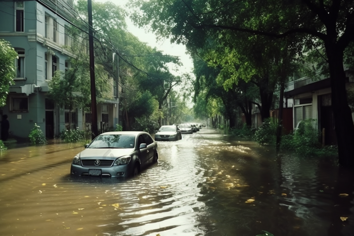 洪涝洪水淹没场景汽车城市