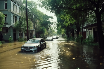 洪涝洪水<strong>淹没</strong>场景汽车城市