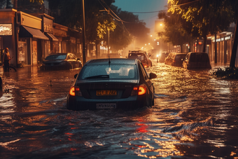 洪涝洪水淹没场景城市灾难