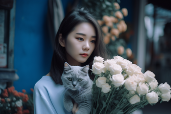 少女与猫咪唯美女性