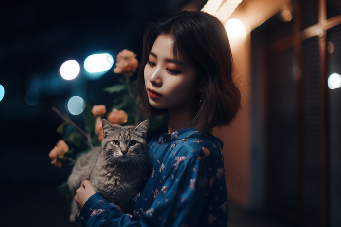 少女与猫咪青春肖像