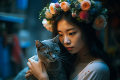少女与猫咪摄影图4