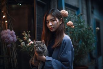 少女与猫咪唯美肖像