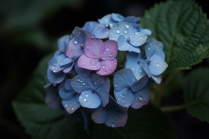 蓝色绣球花朵盛开
