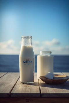 海边阳光下的牛奶摄影图6