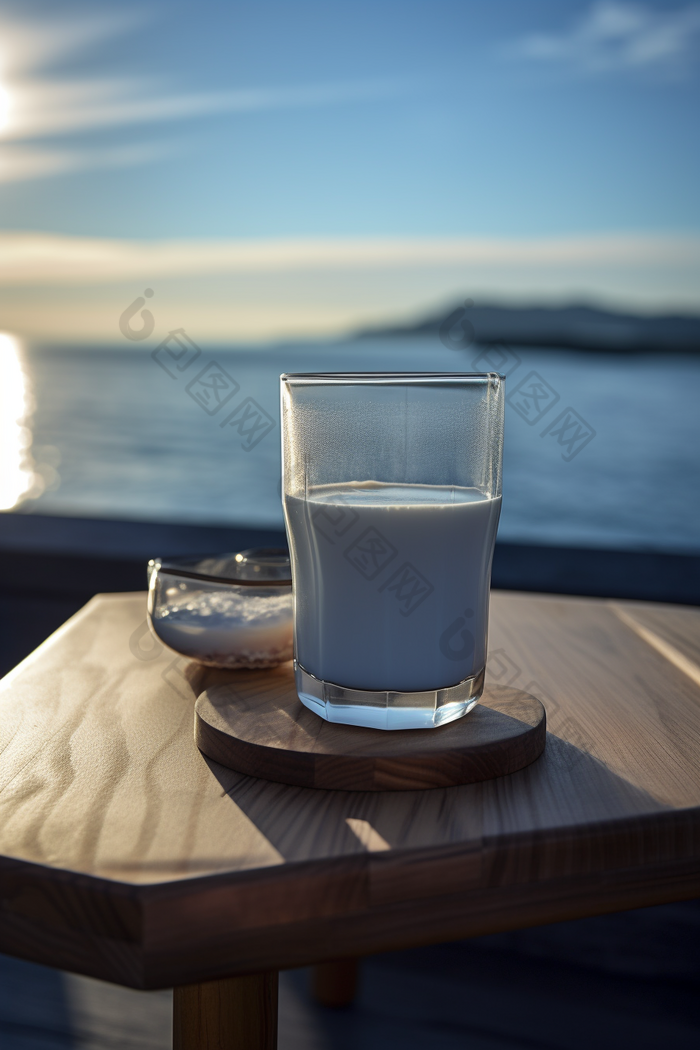 海边阳光下的牛奶透视夏日