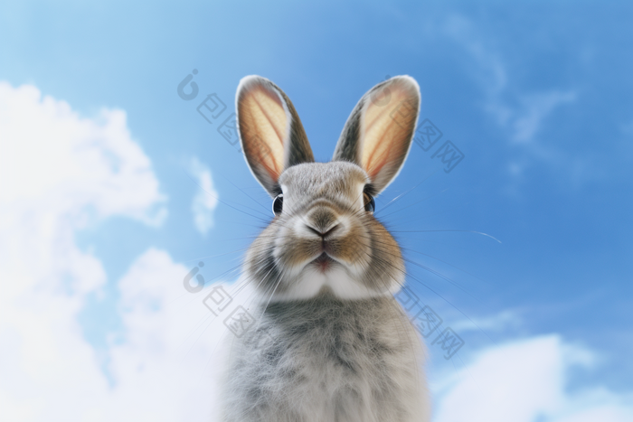 蓝天下的兔子动物怼脸