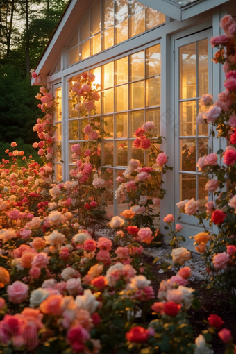 鲜花庭院玫瑰房子
