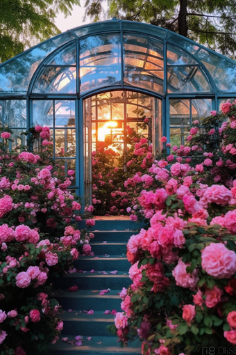 鲜花庭院盛开玻璃