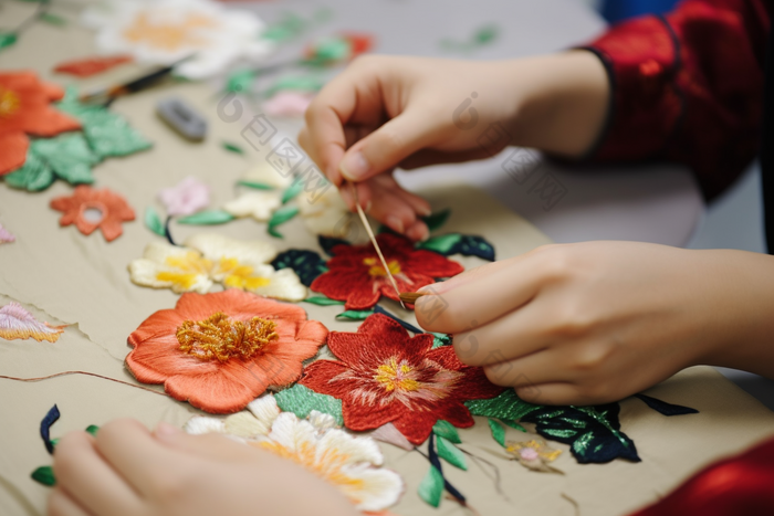 中国手工刺绣纺织厂工作