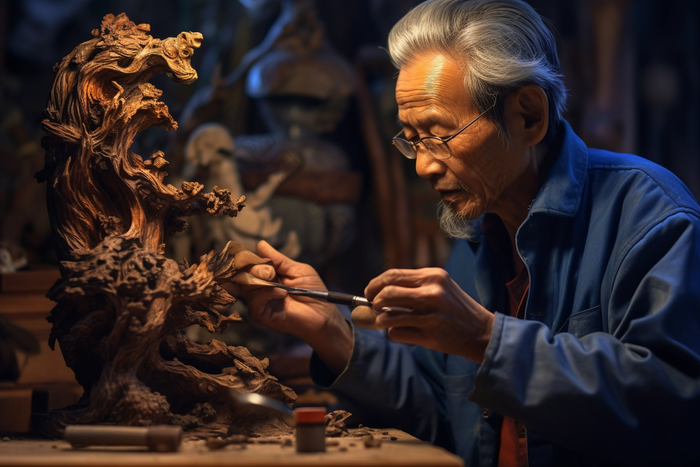 国风木雕师傅手工艺品工艺品图片-包图网