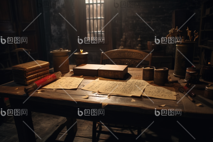 中国古代书房房间书桌图片-包图网