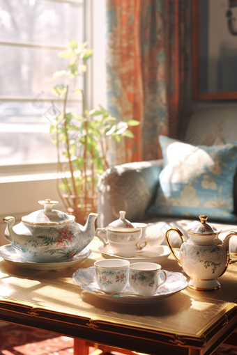 陶瓷茶具暖色调<strong>家具</strong>氛围