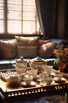 陶瓷茶具暖色调摄影图4