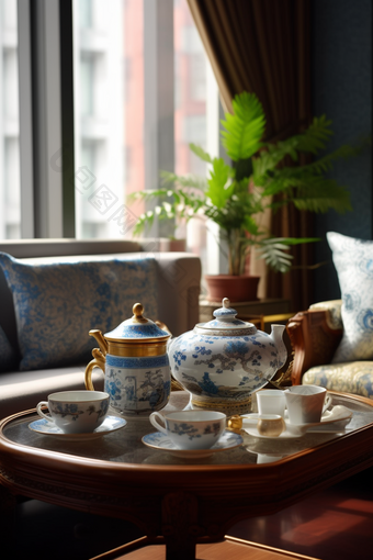 陶瓷茶具暖色调家居阳光
