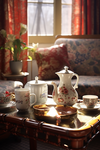 陶瓷茶具暖色调家居盘子