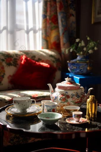 陶瓷茶具<strong>暖色调</strong>被子氛围