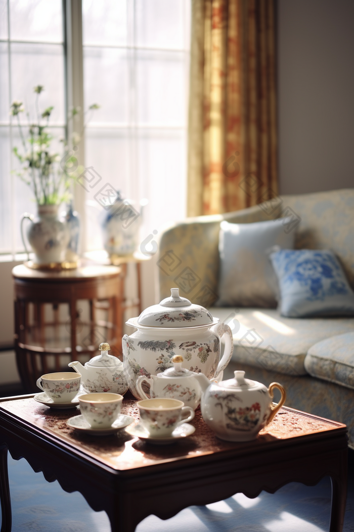 陶瓷茶具暖色调家居温暖图片-包图网