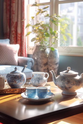 陶瓷茶具暖色调家具精致