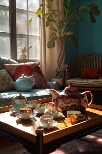 陶瓷茶具暖色调茶杯阳光