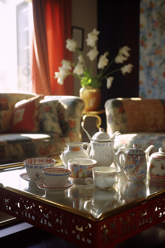 陶瓷茶具暖色调家居室内