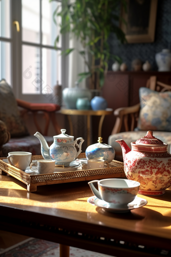 陶瓷茶具暖色调家居氛围