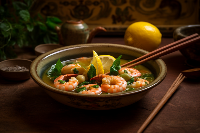 海鲜虾沙拉轻食桌子吃饭