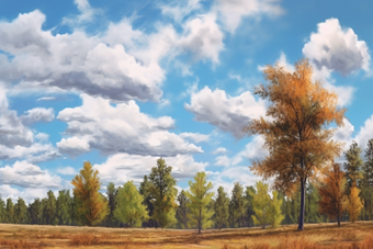 秋天蓝天下的树景观现实的