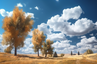 秋天蓝天下的树景观云,