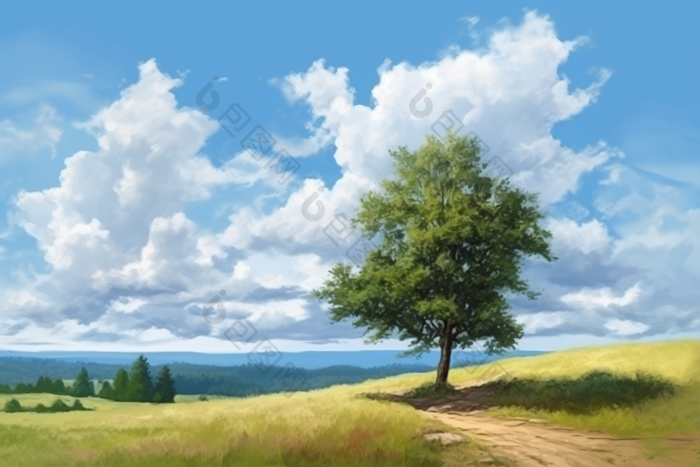 夏天蓝天下的树景观白色